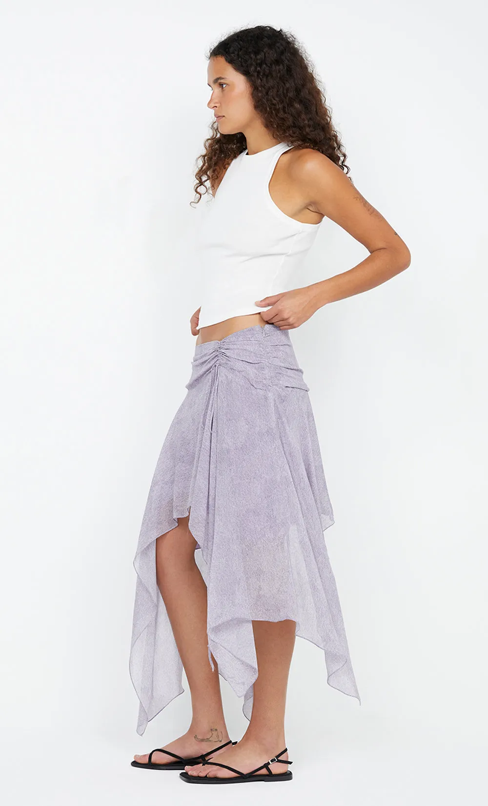 TALLIS ASYM SKIRT - LILAC DENIM PRINT