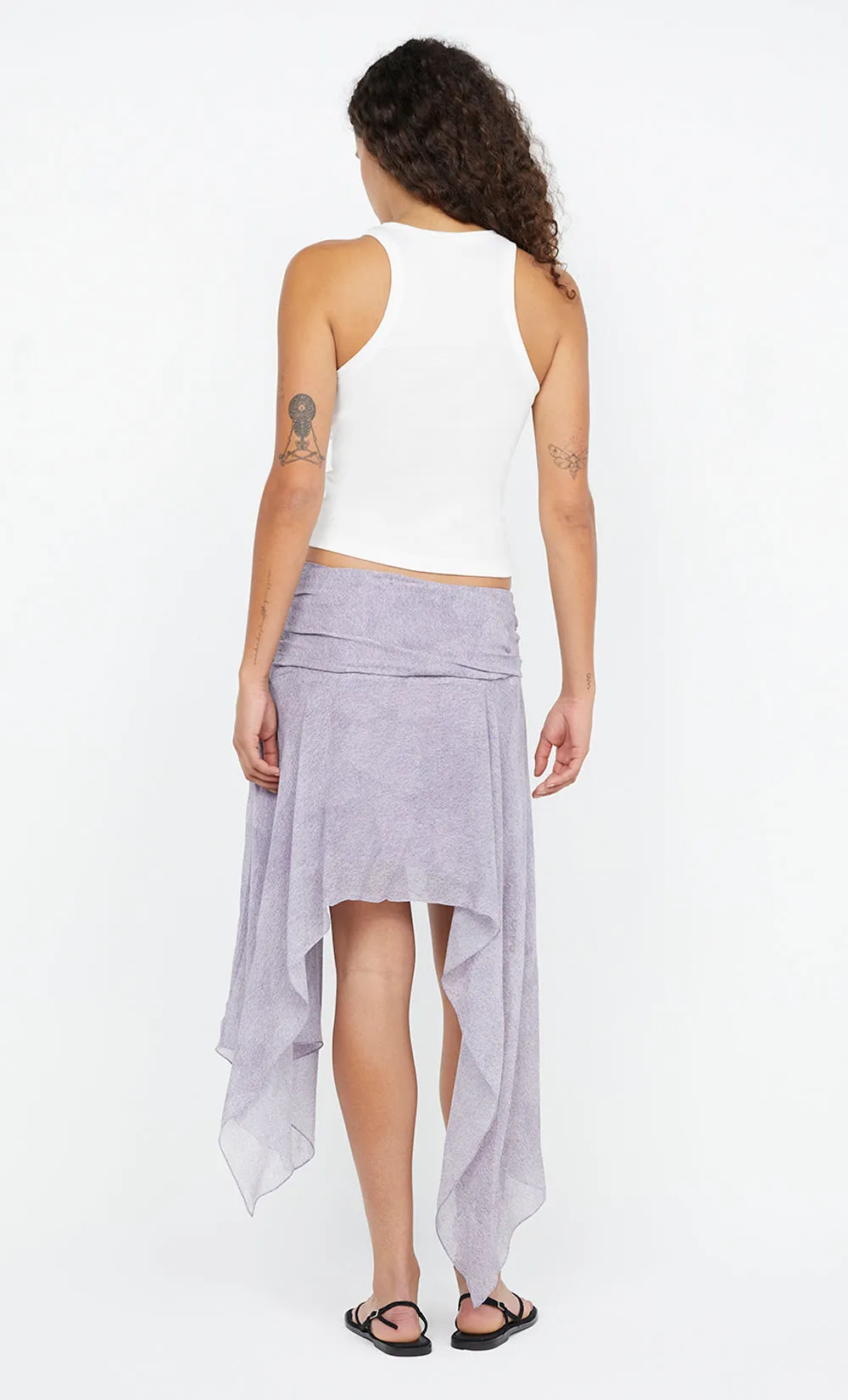 TALLIS ASYM SKIRT - LILAC DENIM PRINT