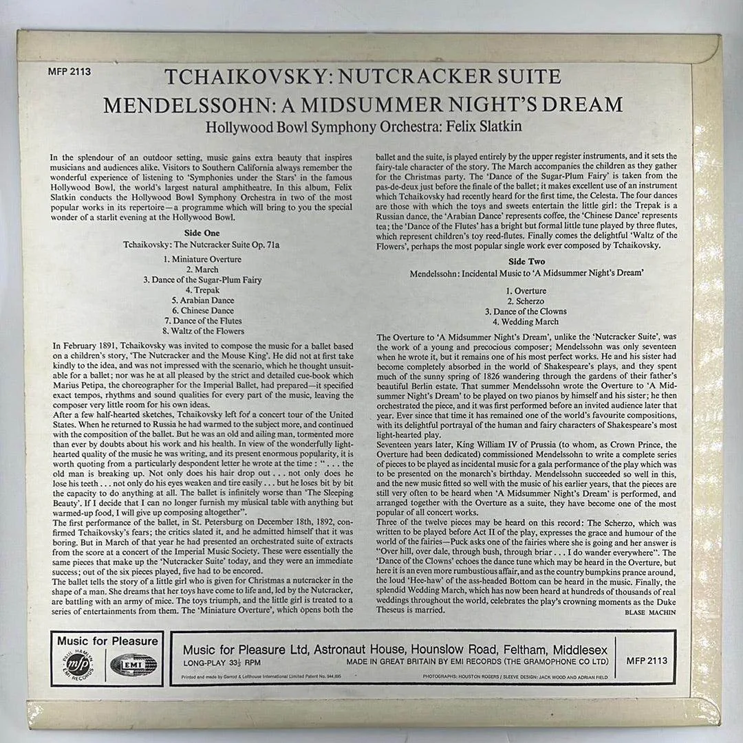 Tchaikovsky / Mendelssohn - Hollywood Bowl Symphony Orchestra, Felix Slatkin: The Nutcracker Suite / A Midsummer Night's Dream [PREOWNED VINYL] VG /M-
