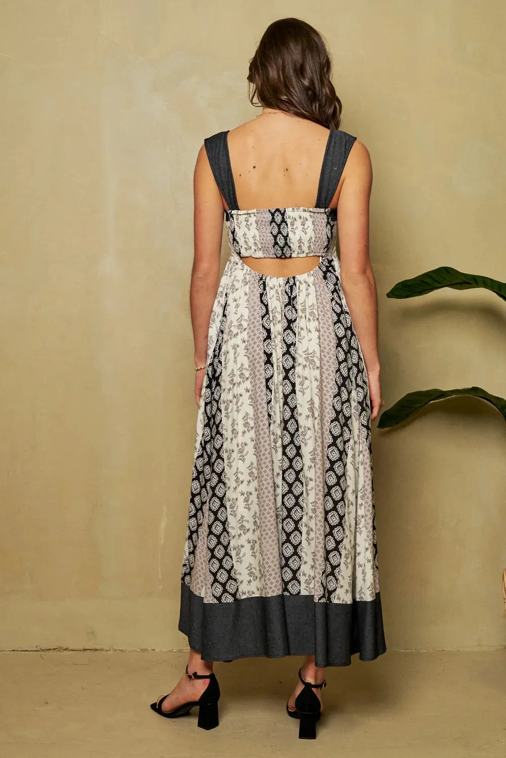 The Cameron Denim Detail Midi Dress - Black