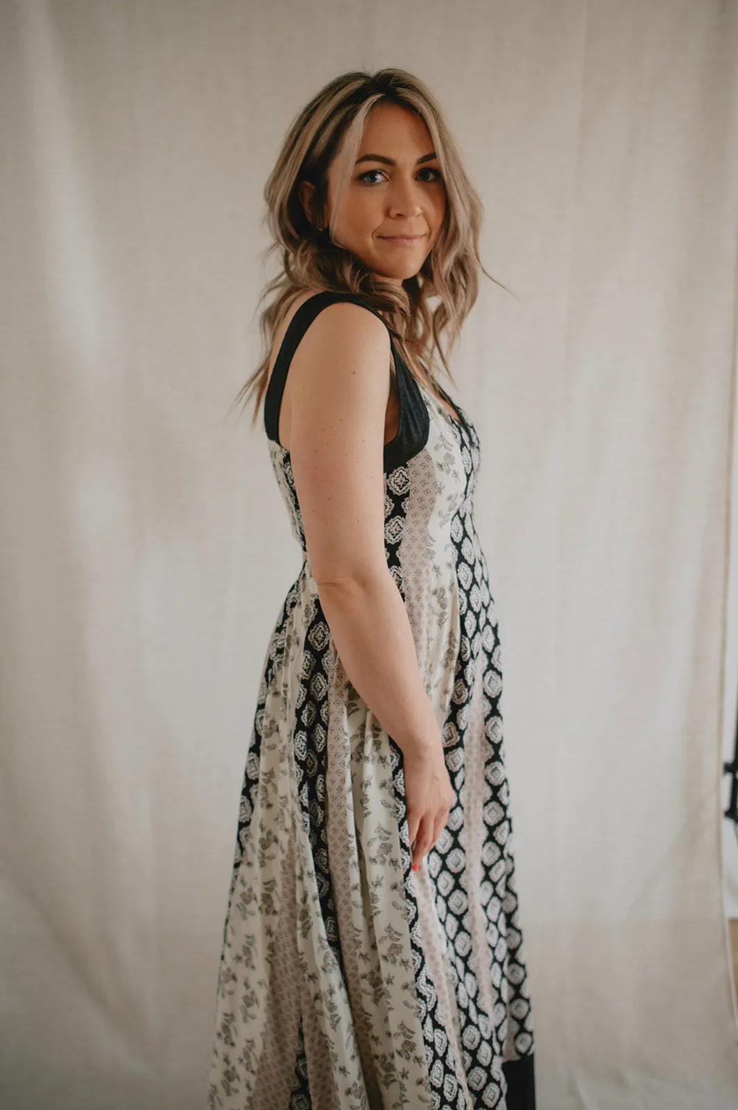 The Cameron Denim Detail Midi Dress - Black