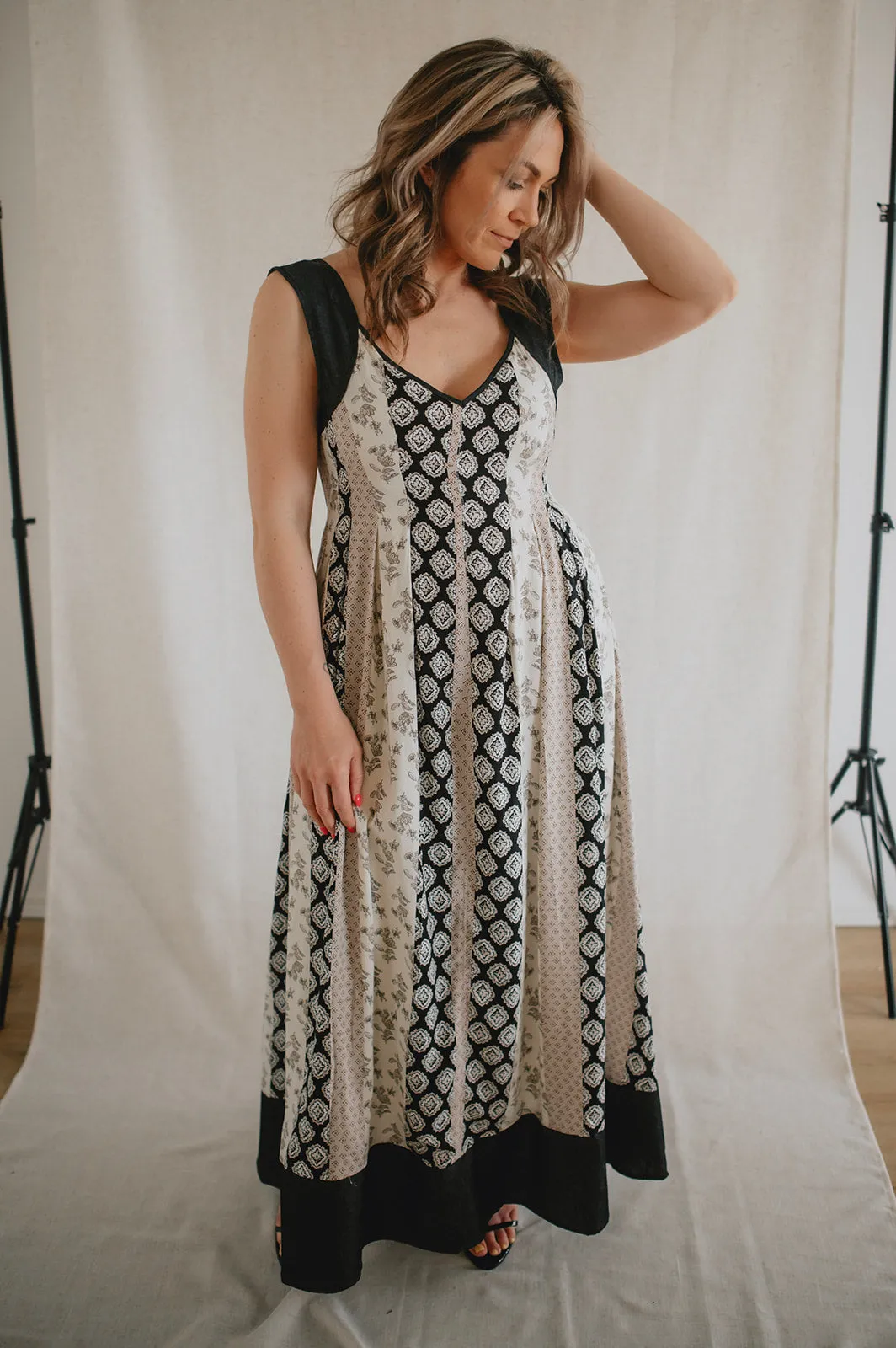 The Cameron Denim Detail Midi Dress - Black