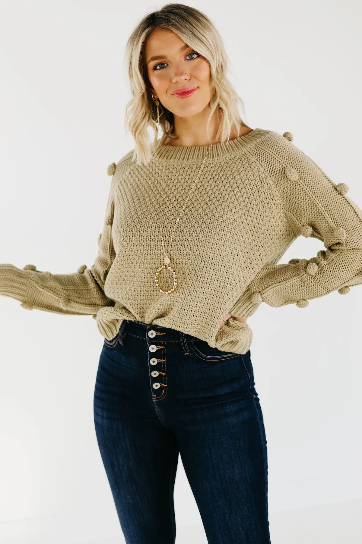 The Jaelyn Pom Sleeve Sweater - FINAL SALE