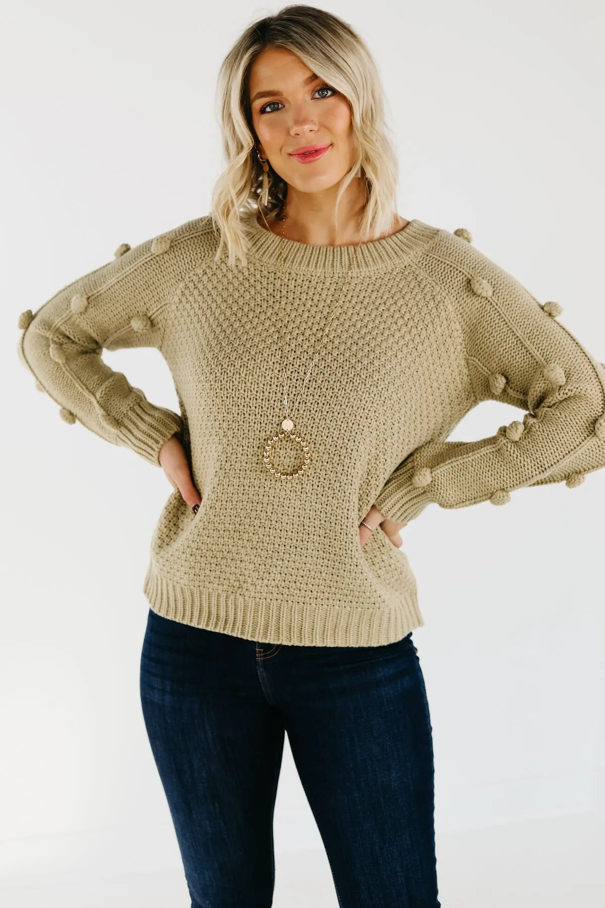 The Jaelyn Pom Sleeve Sweater - FINAL SALE