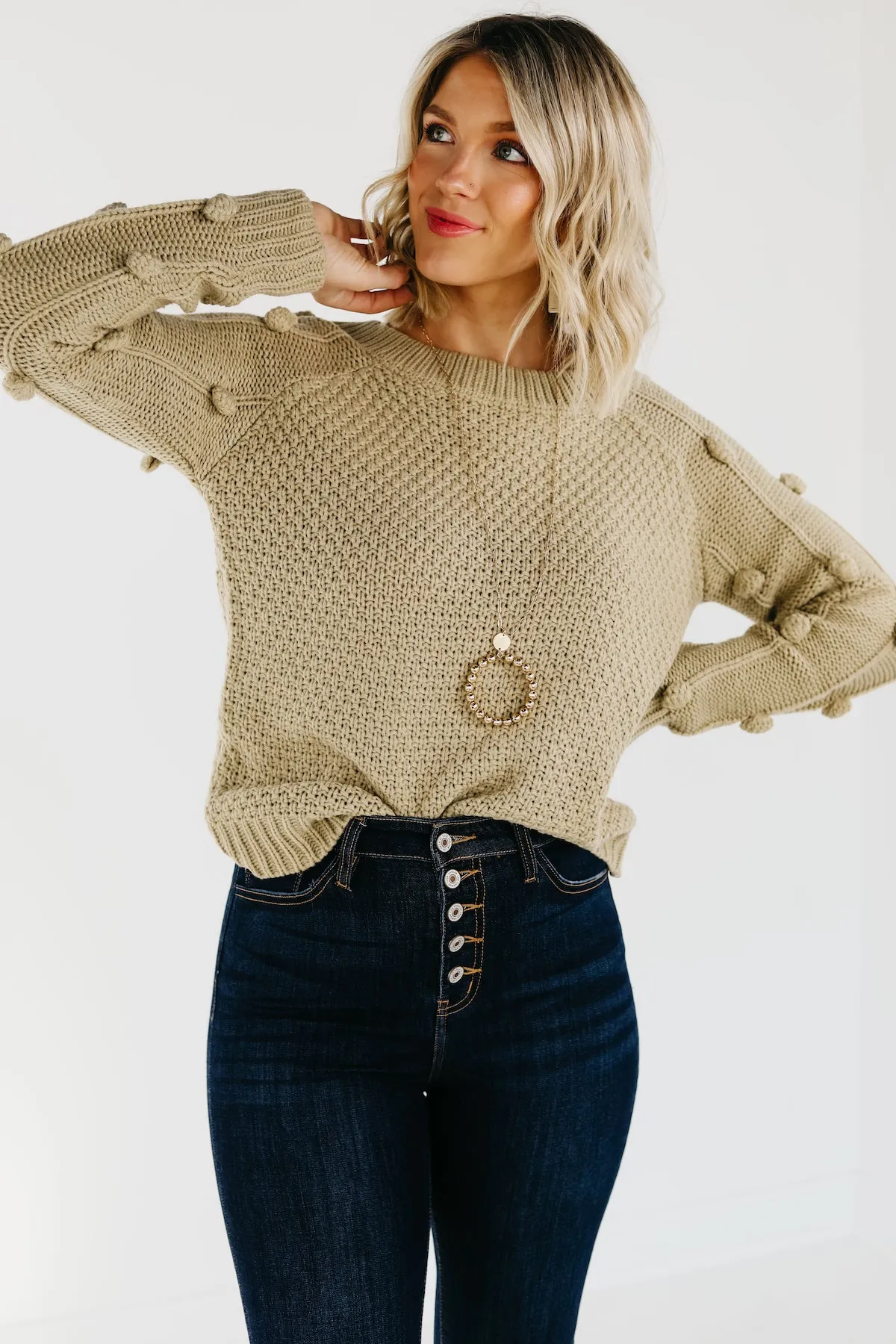 The Jaelyn Pom Sleeve Sweater - FINAL SALE