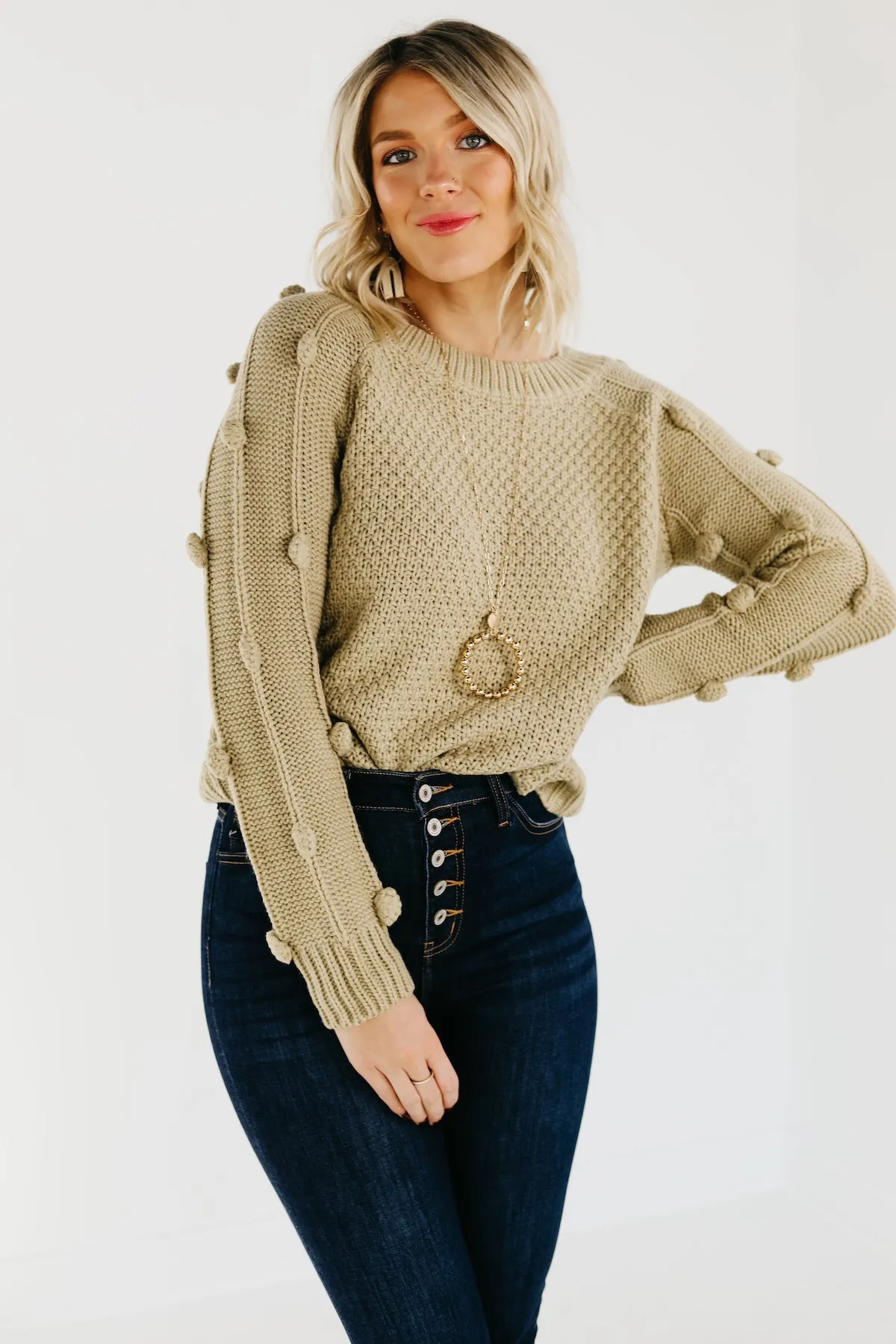 The Jaelyn Pom Sleeve Sweater - FINAL SALE