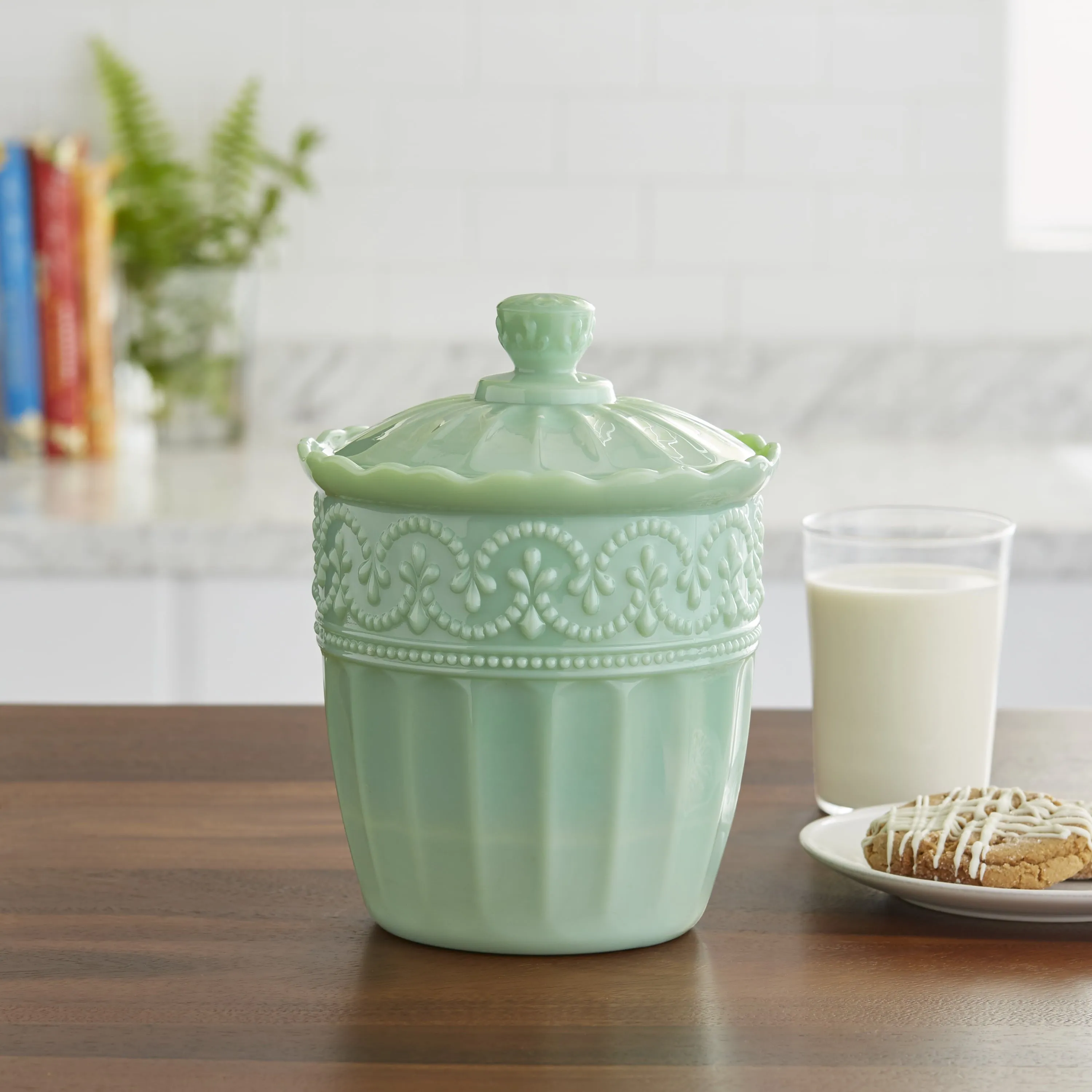 The Pioneer Woman Timeless Beauty 9.8-inch Jade Glass Cookie Jar
