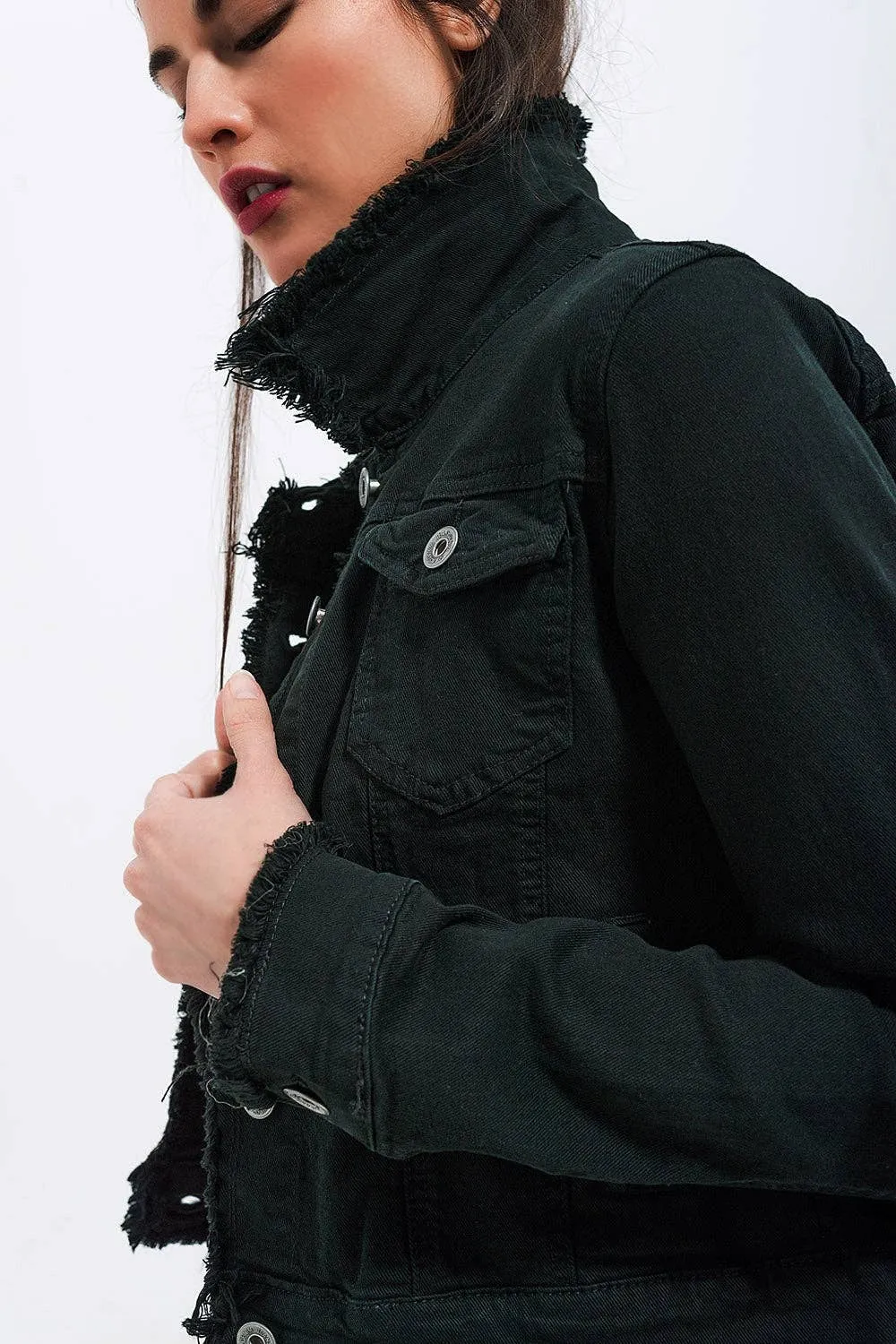 The Q2 Raw Edge Denim Jacket - Black