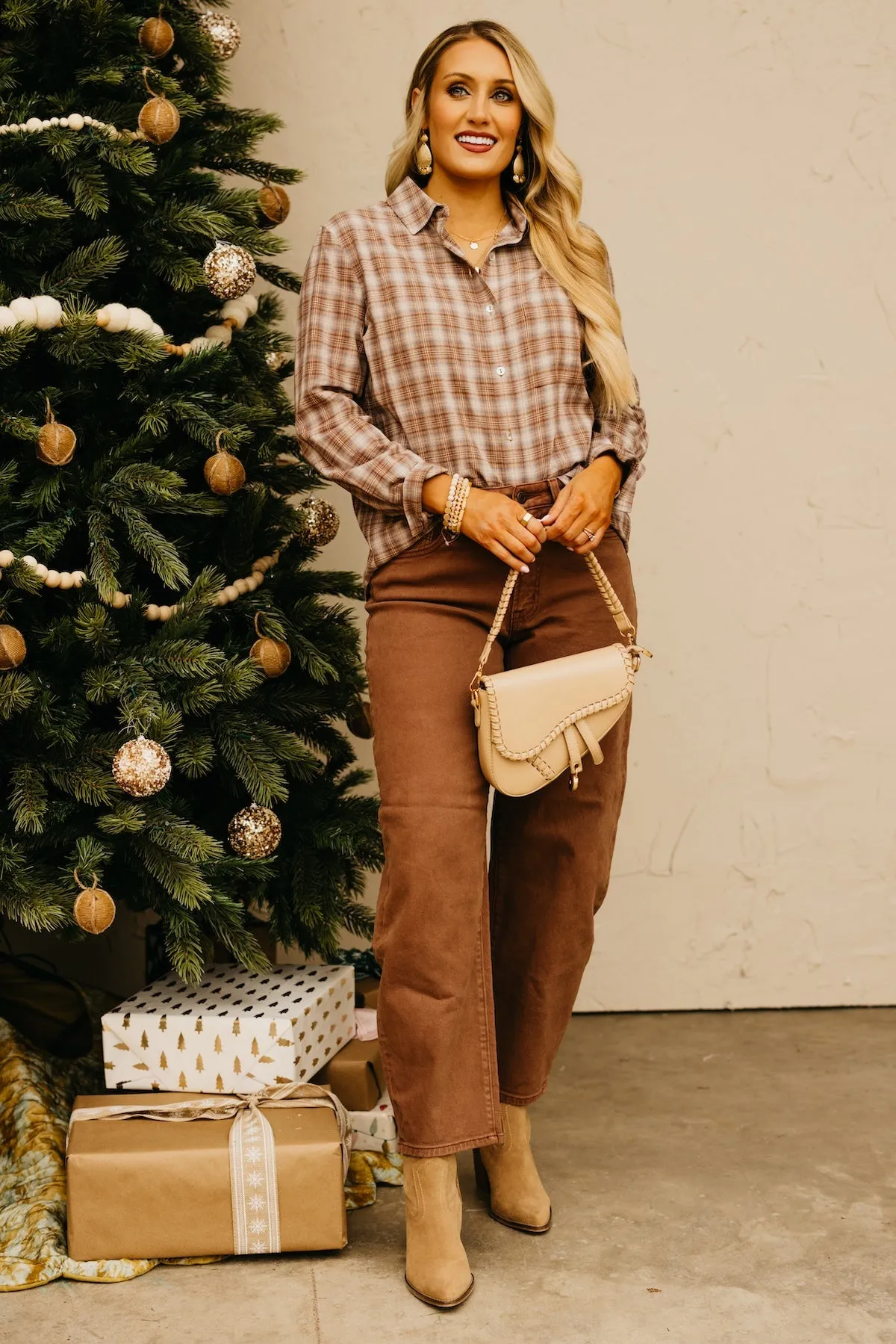 The Ripley Plaid Button Down Shirt - Latte