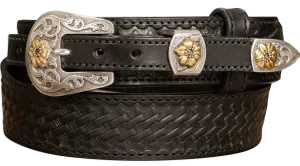 The Texan: Black Stitched Basket Weave Western Ranger 1.50"