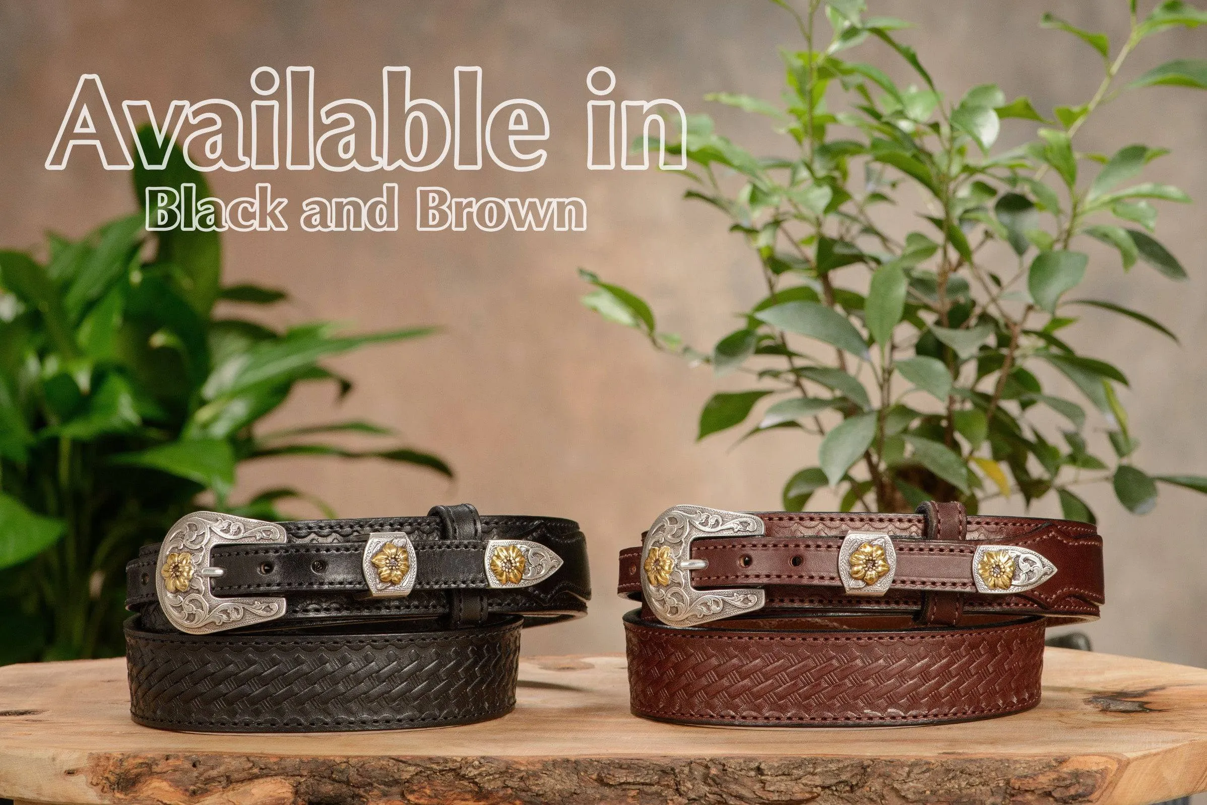The Texan: Black Stitched Basket Weave Western Ranger 1.50"