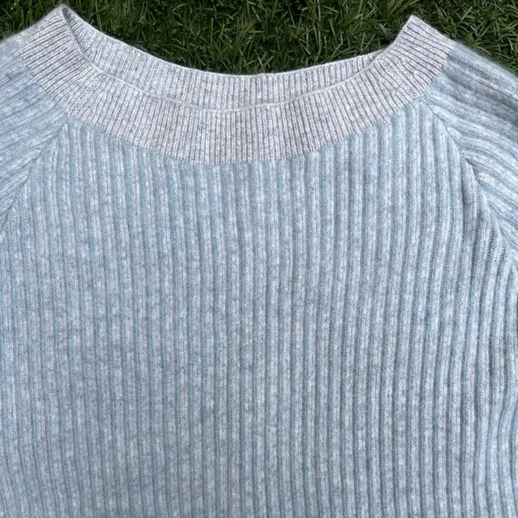 Theory Boxy Oversized Ribbed Pullover Sweater Soft Cashmere Light Blue Size P