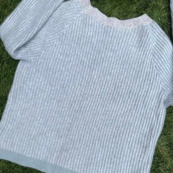 Theory Boxy Oversized Ribbed Pullover Sweater Soft Cashmere Light Blue Size P