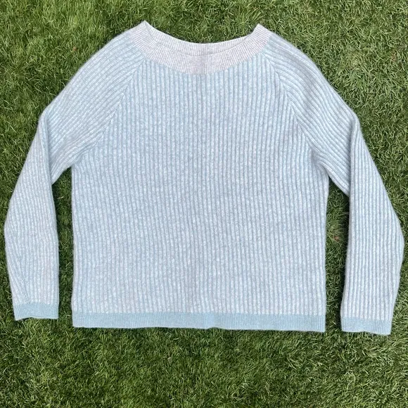 Theory Boxy Oversized Ribbed Pullover Sweater Soft Cashmere Light Blue Size P