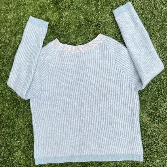 Theory Boxy Oversized Ribbed Pullover Sweater Soft Cashmere Light Blue Size P