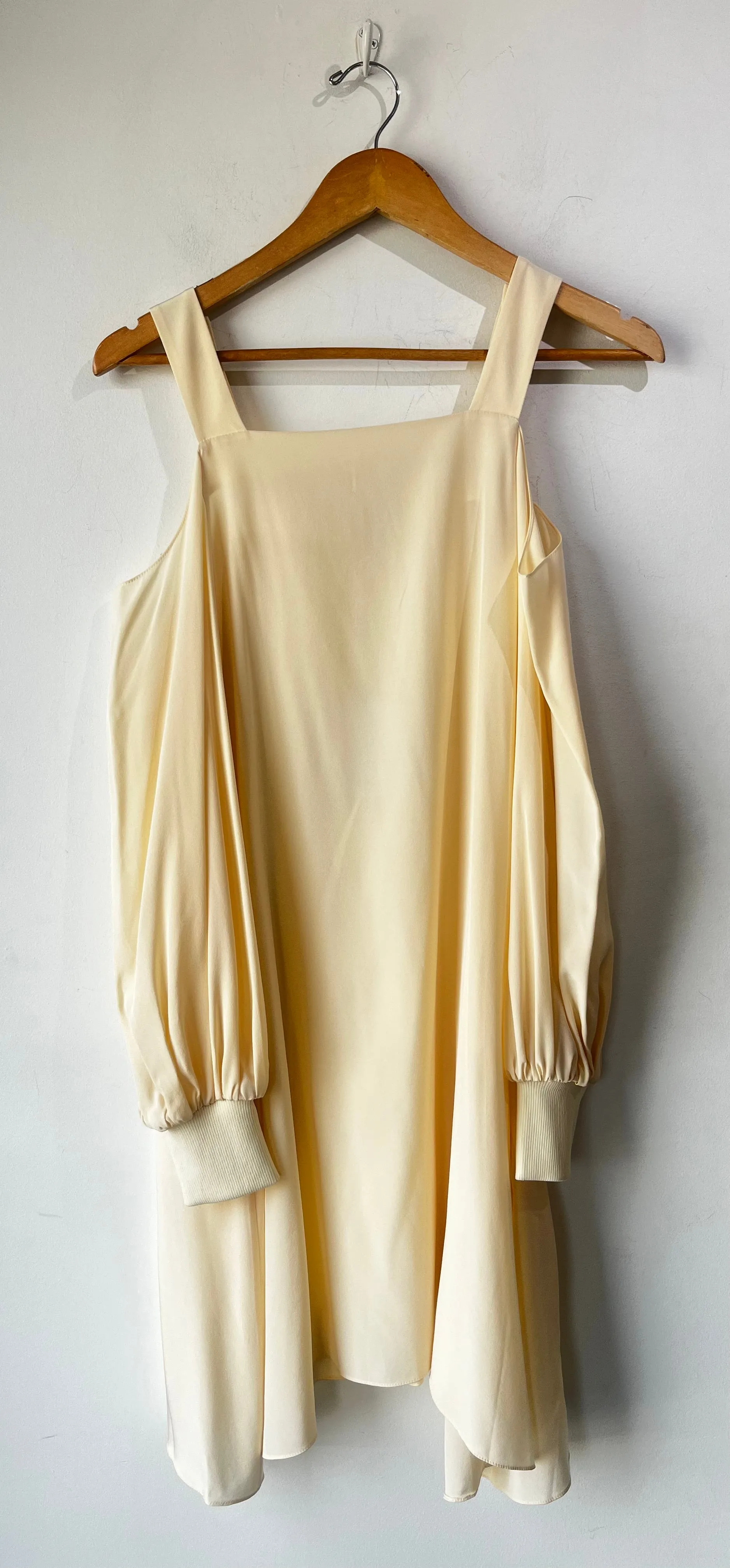 Tibi Cream Silk Open Shoulder Dress