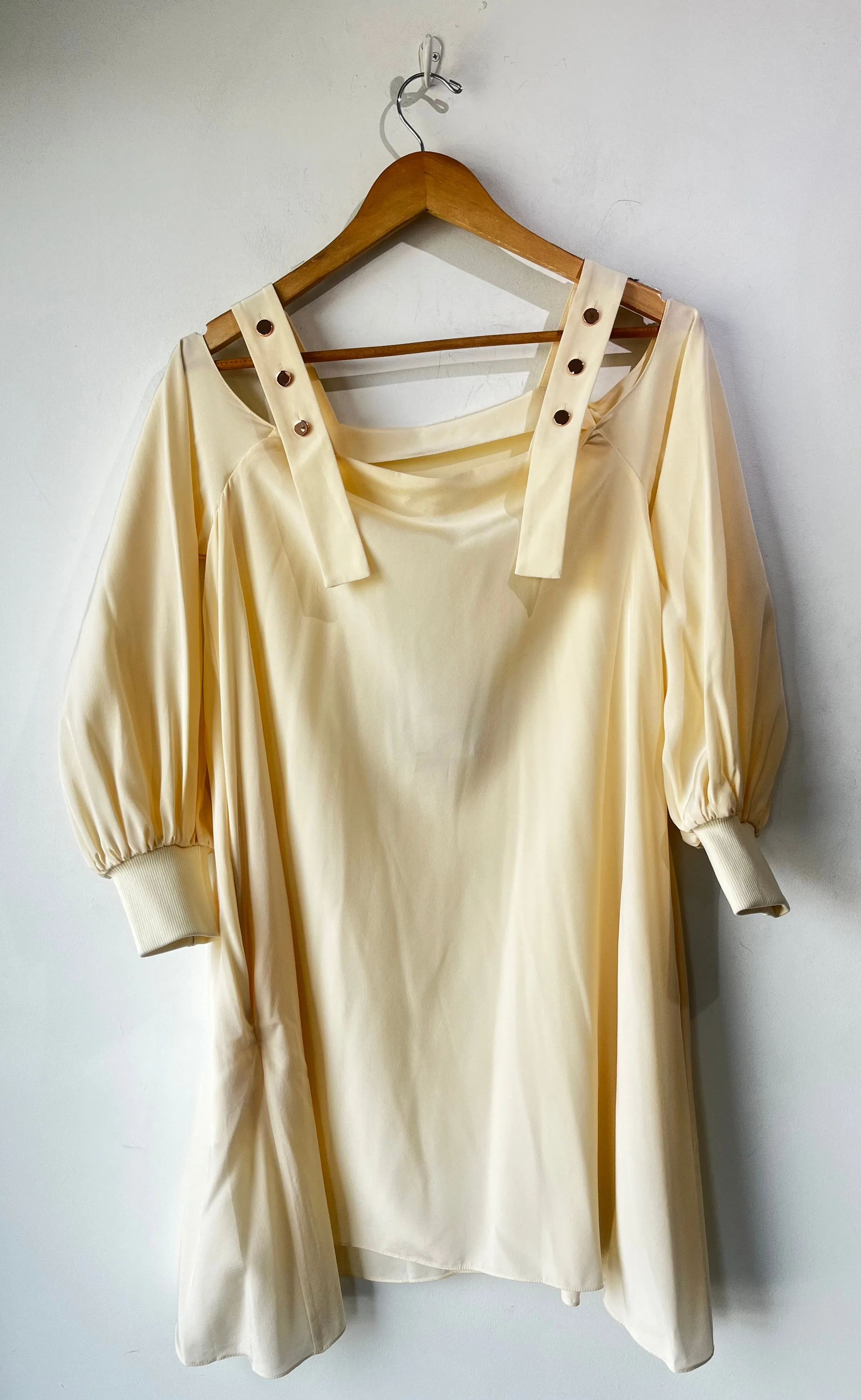 Tibi Cream Silk Open Shoulder Dress