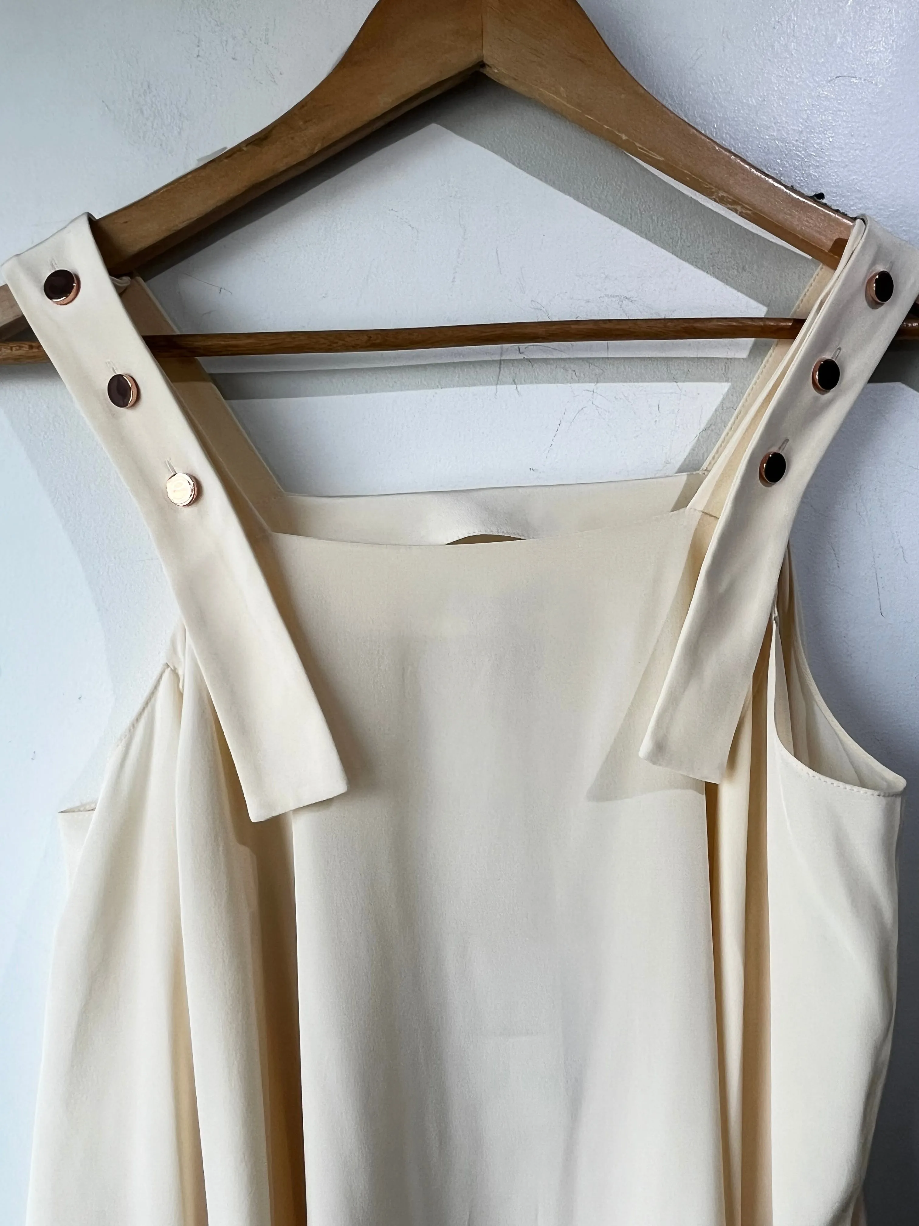 Tibi Cream Silk Open Shoulder Dress