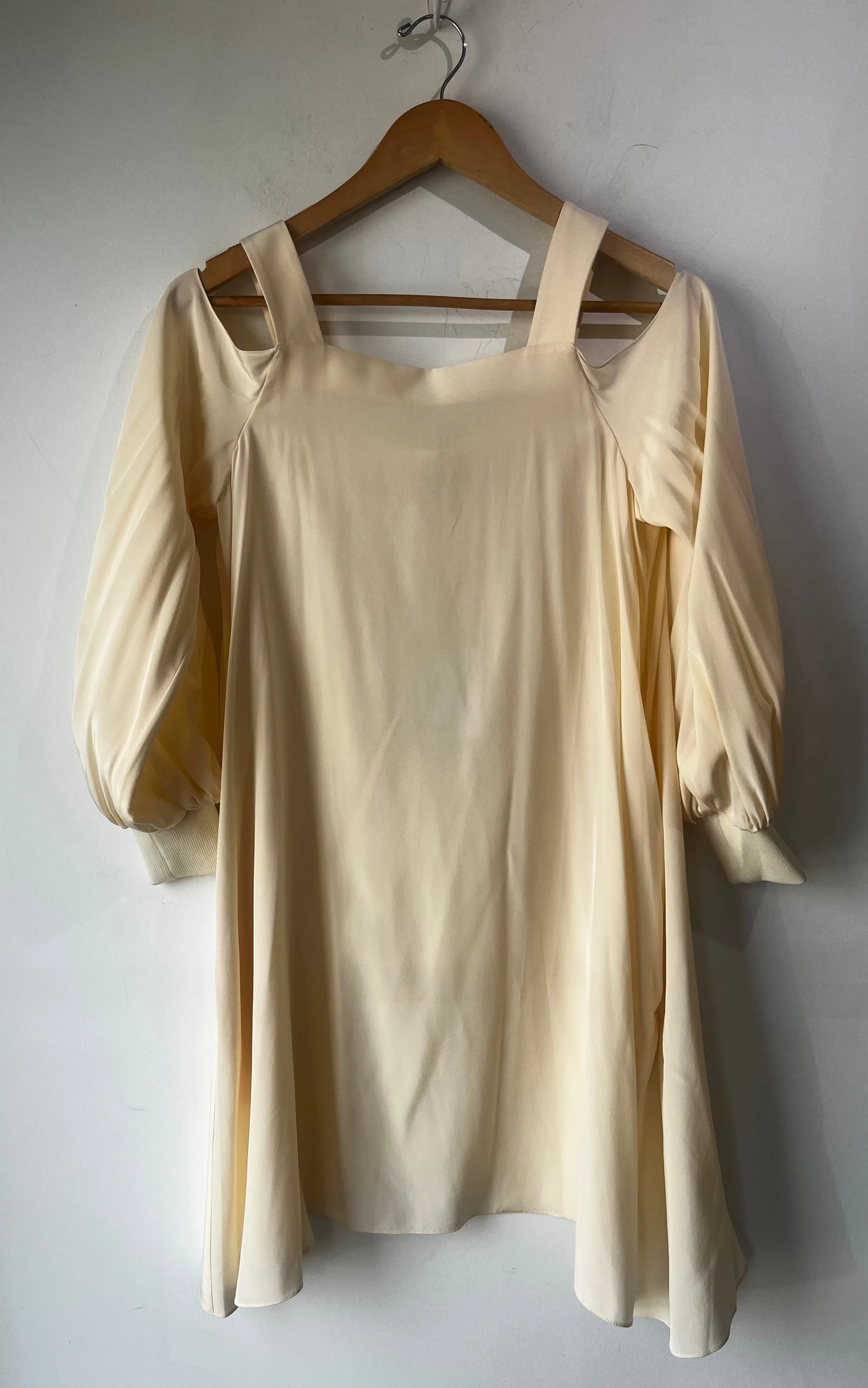 Tibi Cream Silk Open Shoulder Dress