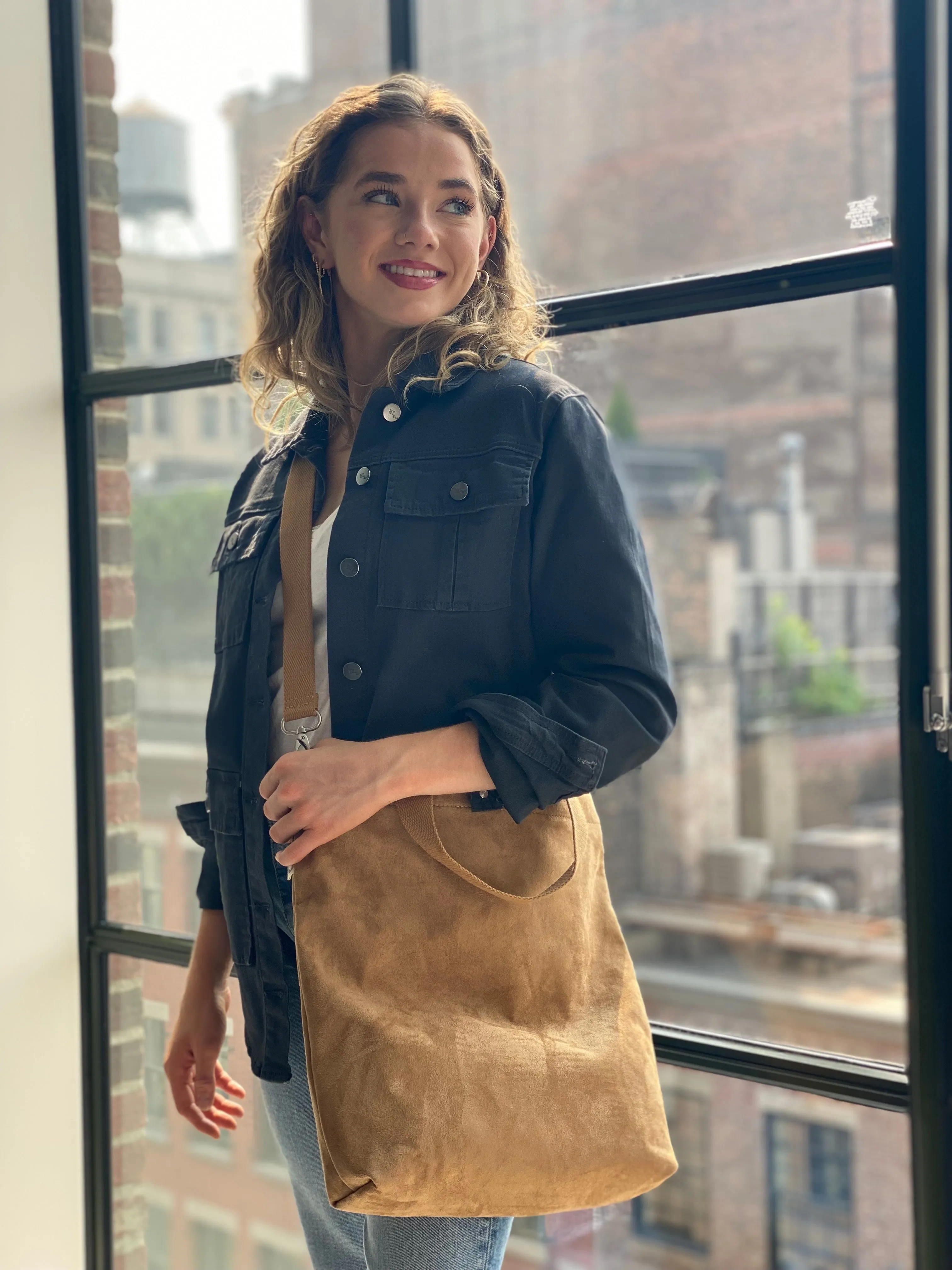 Town Crossbody Bag: Mocha Vegan Suede