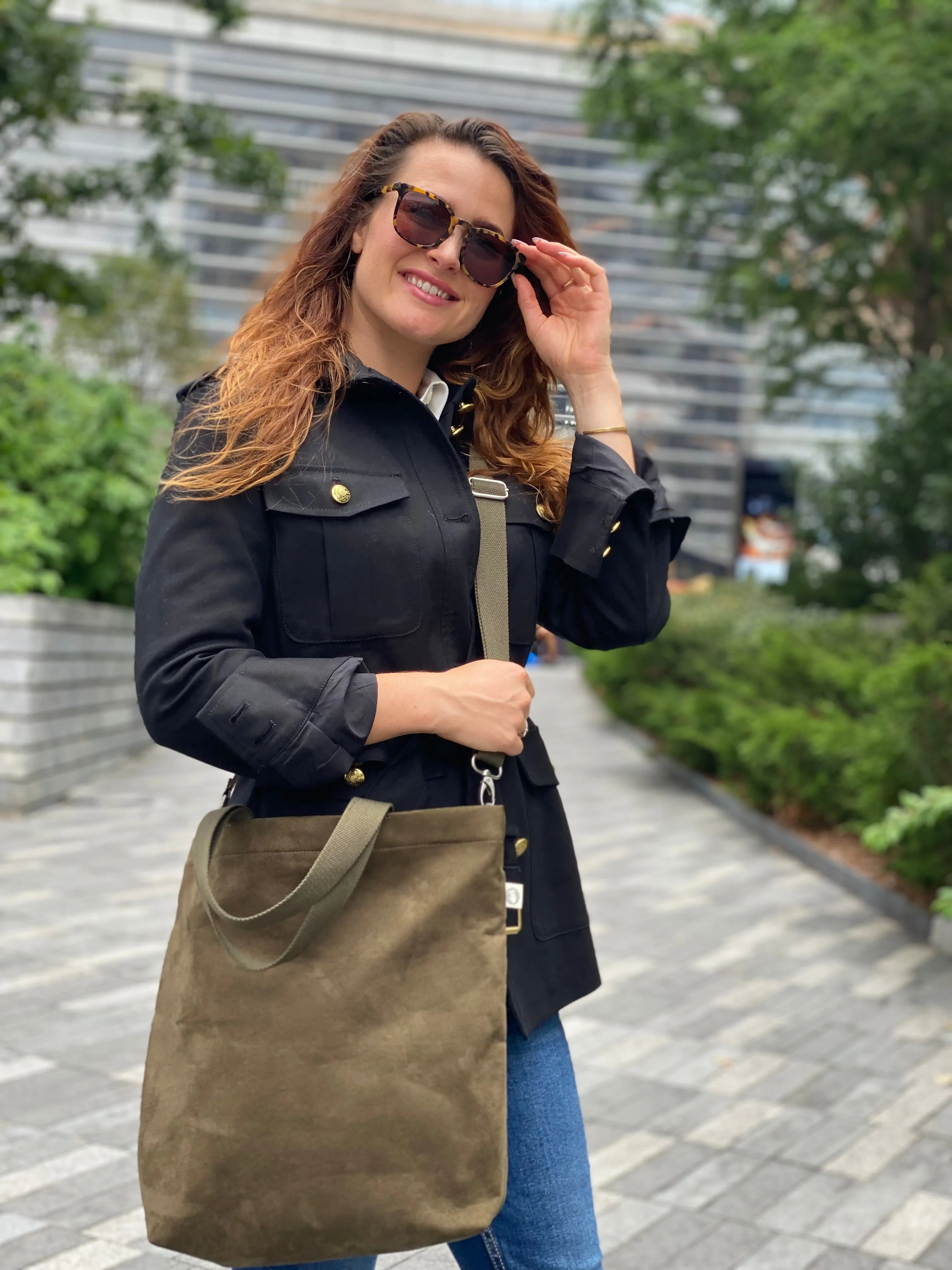 Town Crossbody Bag: Olive Vegan Suede