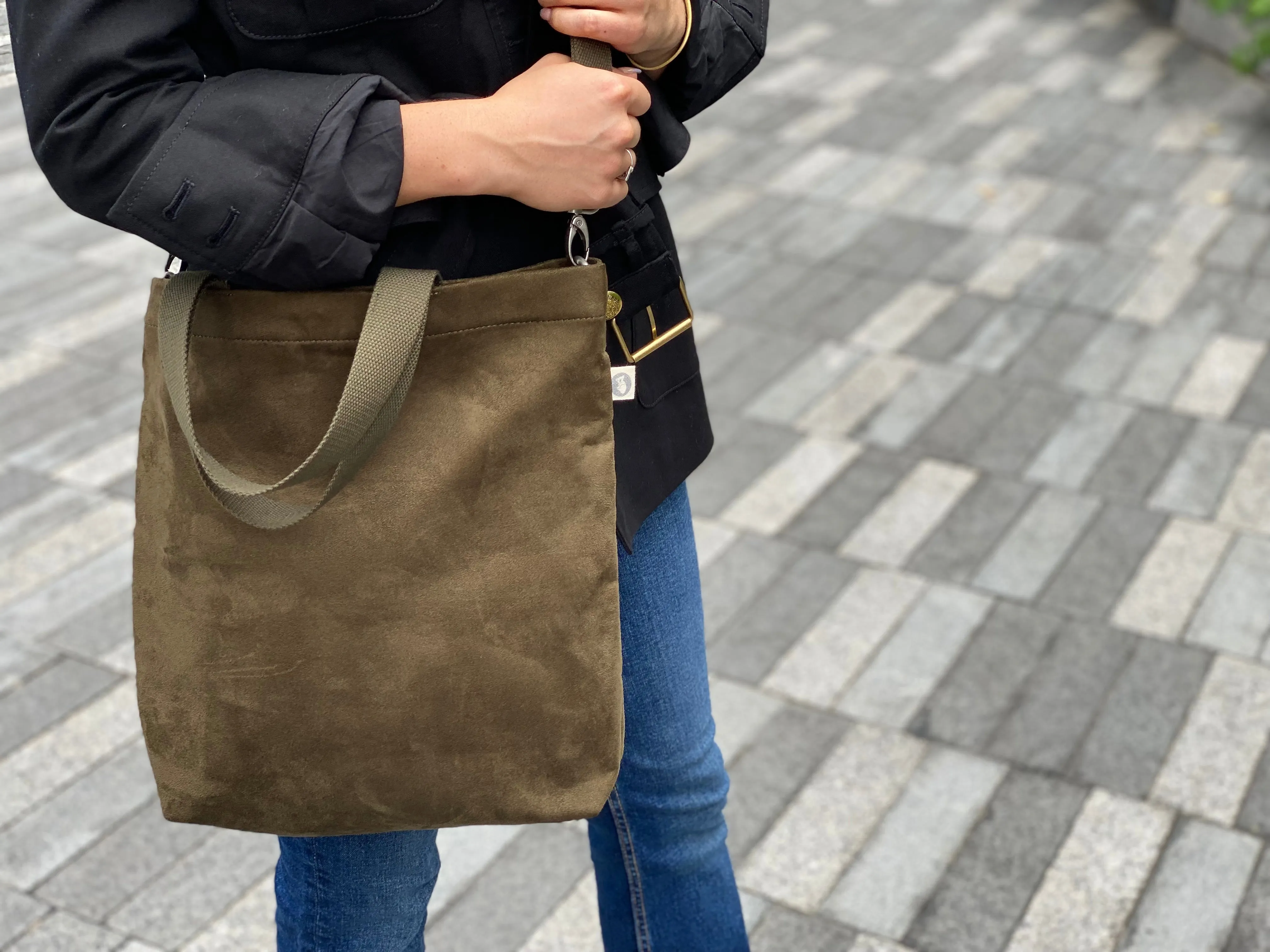 Town Crossbody Bag: Olive Vegan Suede