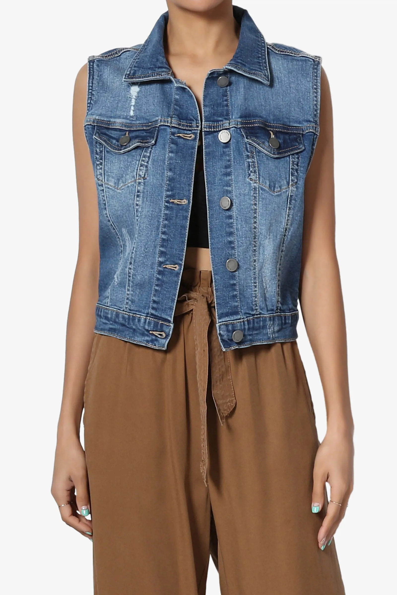 Tricia Washed Crop Denim Vest