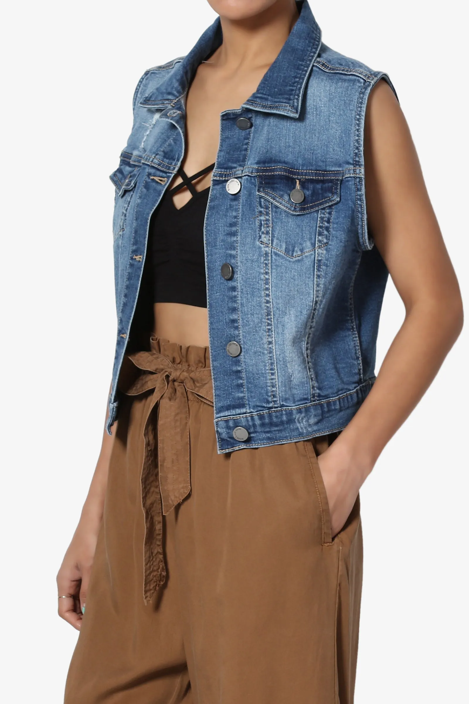 Tricia Washed Crop Denim Vest