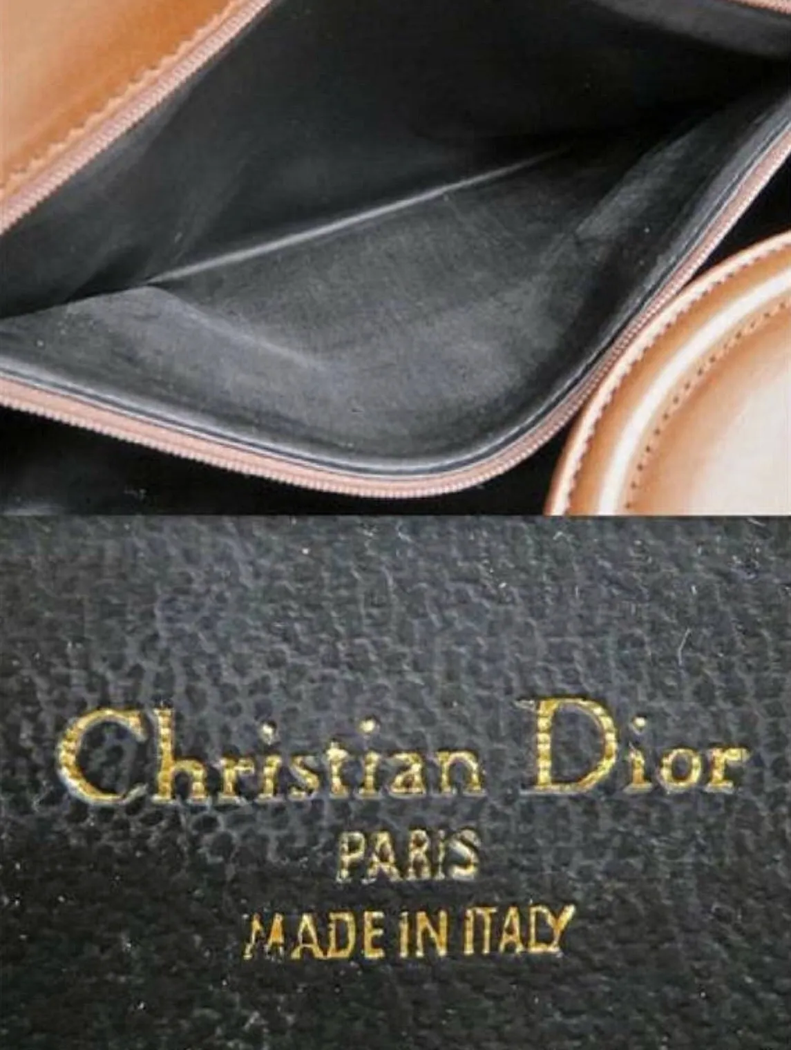 Vintage Christian Dior brown genuine nappa leather double flap clutch bag, classic unisex style bag with golden logo motif. 050316r6