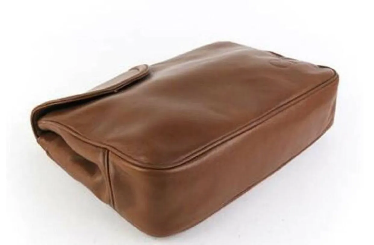 Vintage Christian Dior brown genuine nappa leather double flap clutch bag, classic unisex style bag with golden logo motif. 050316r6