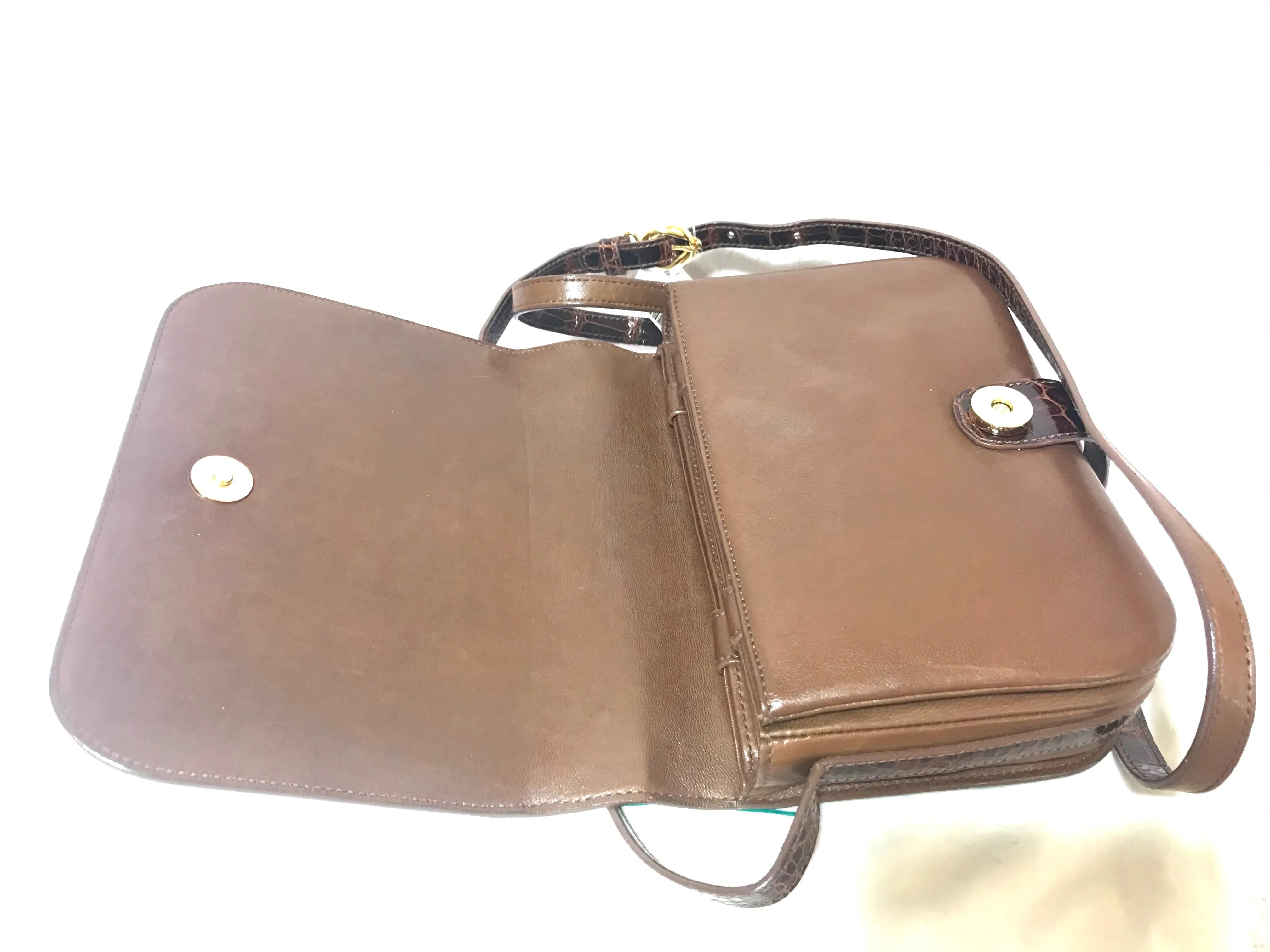 Vintage GUCCI brown crocodile leather shoulder bag with GG mark. Unisex. Rare masterpiece.