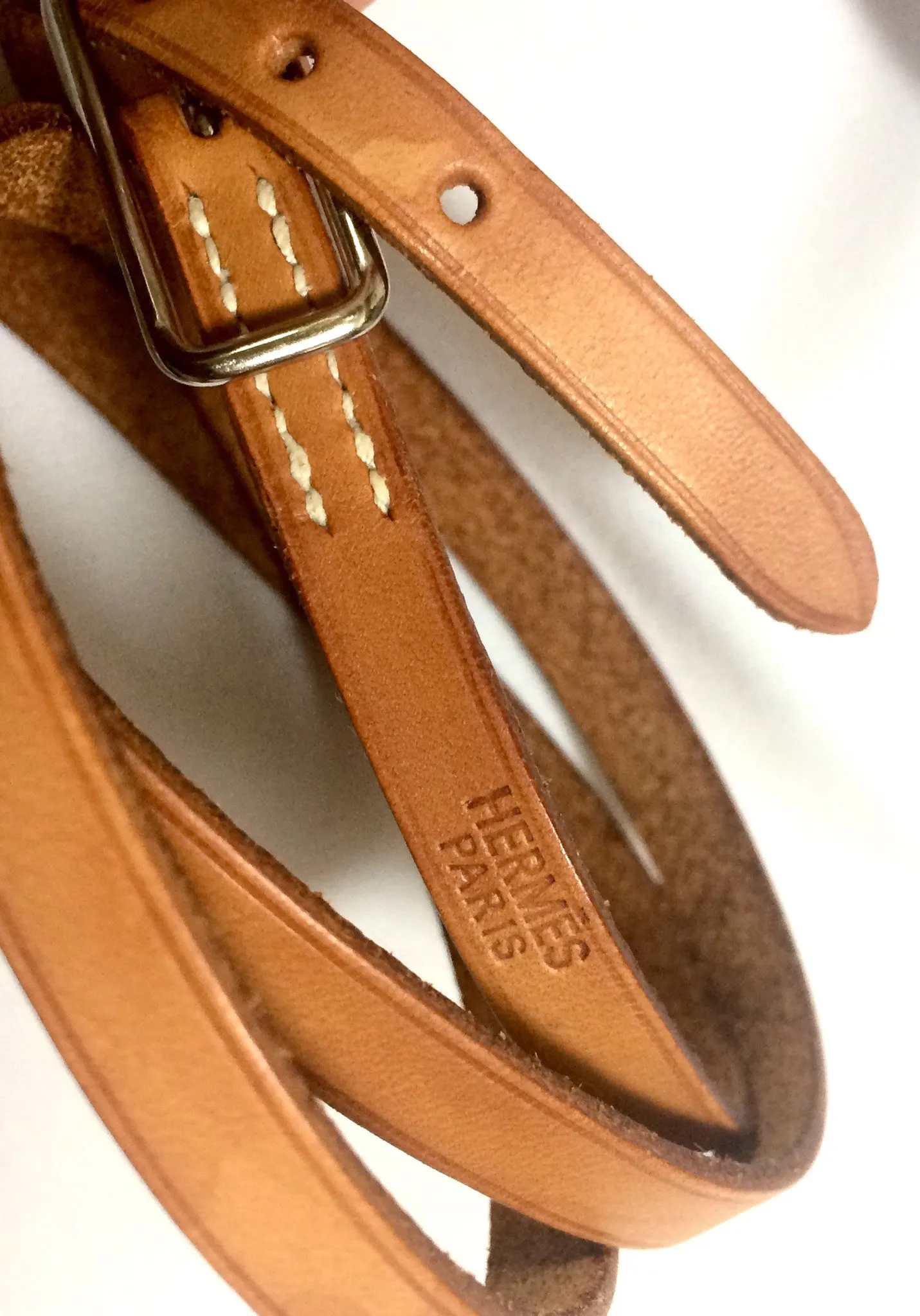 Vintage Hermes brown leather and silver buckle bracelet. Classic and casual jewelry from Hermes. 050407r11