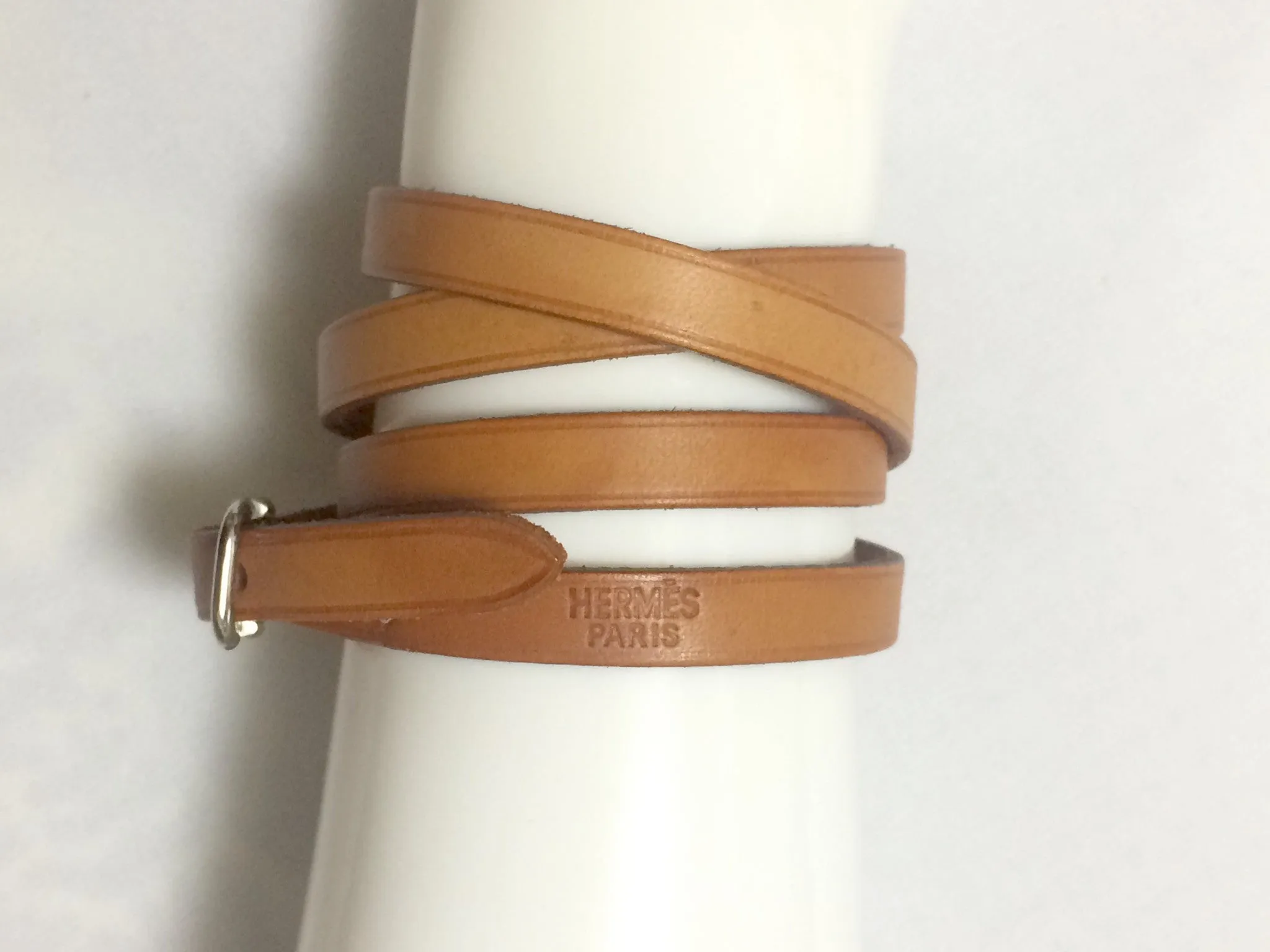 Vintage Hermes brown leather and silver buckle bracelet. Classic and casual jewelry from Hermes. 050407r11