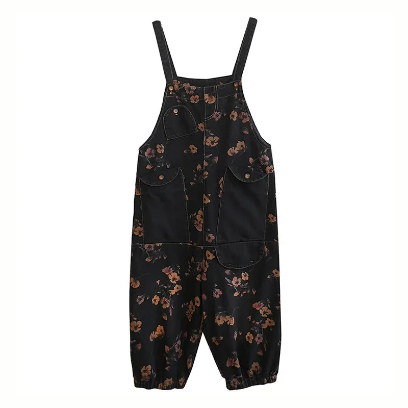 Vintage Print Floral Denim Jumpsuit