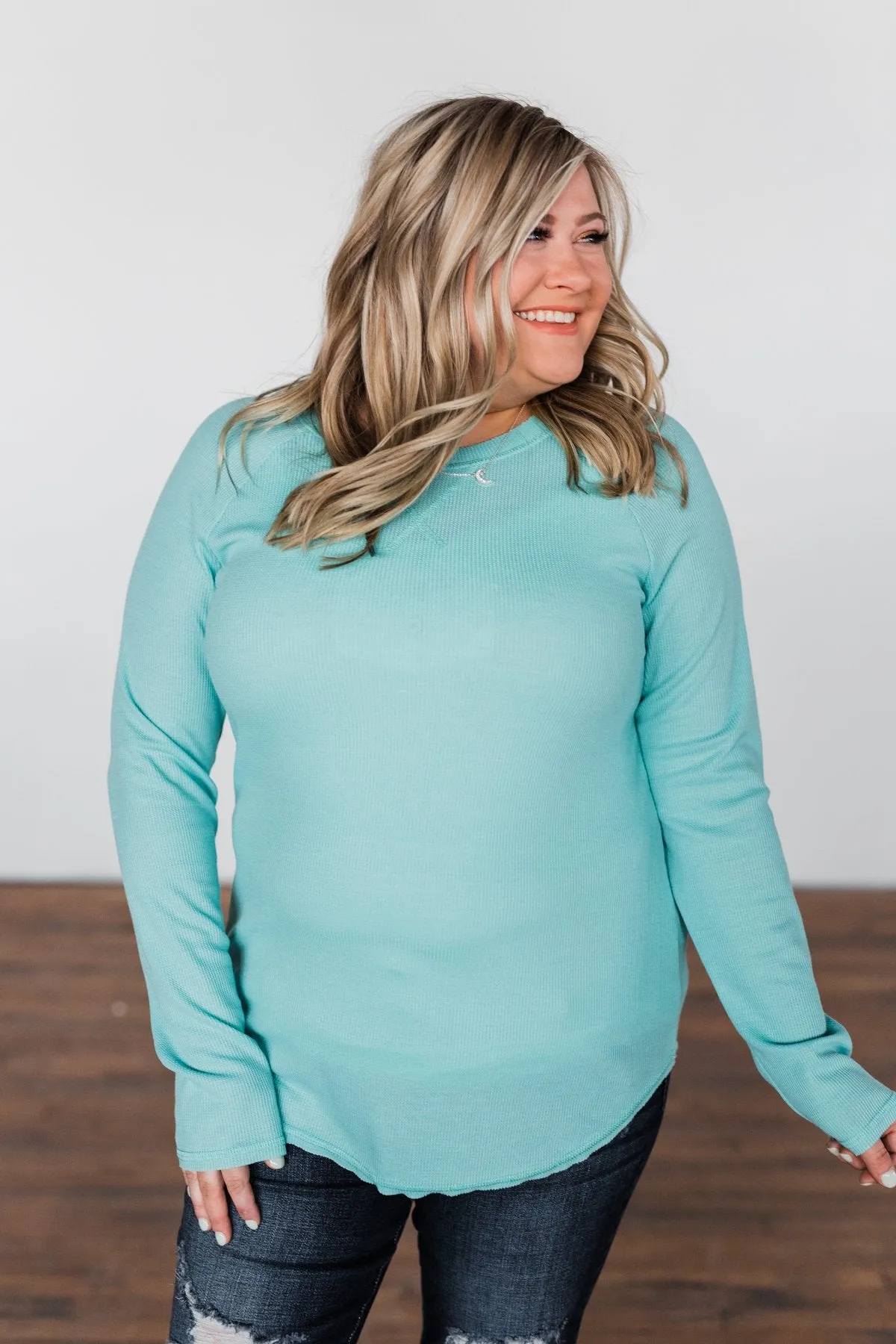 Well With My Soul Thermal Knit Top- Mint Blue