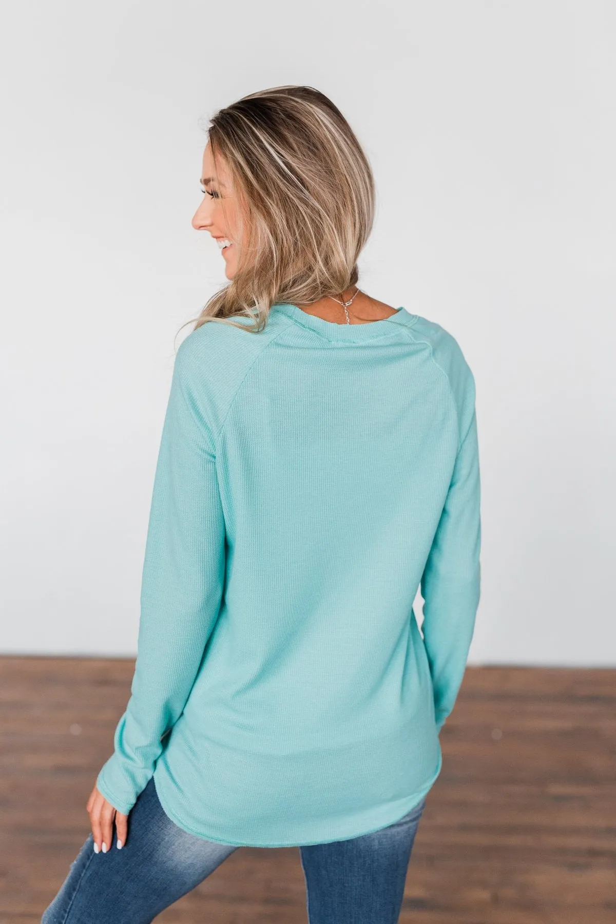 Well With My Soul Thermal Knit Top- Mint Blue