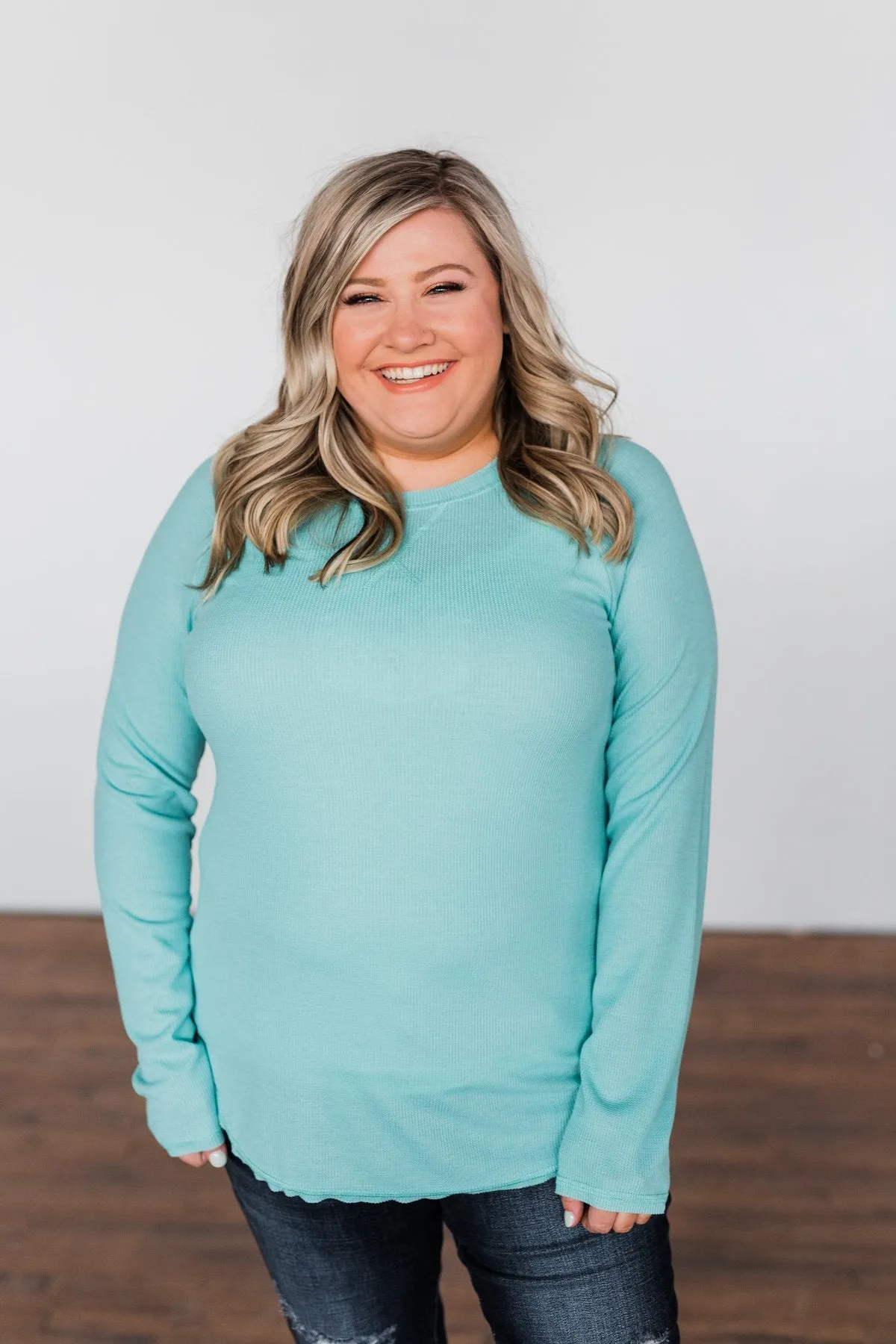 Well With My Soul Thermal Knit Top- Mint Blue
