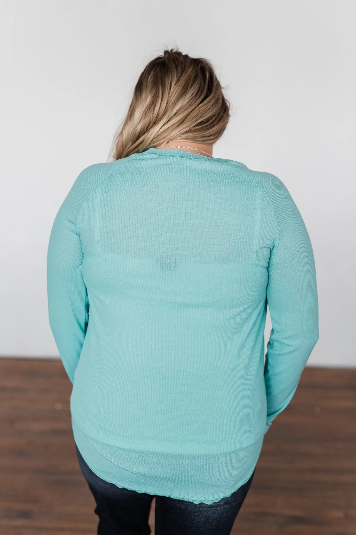 Well With My Soul Thermal Knit Top- Mint Blue