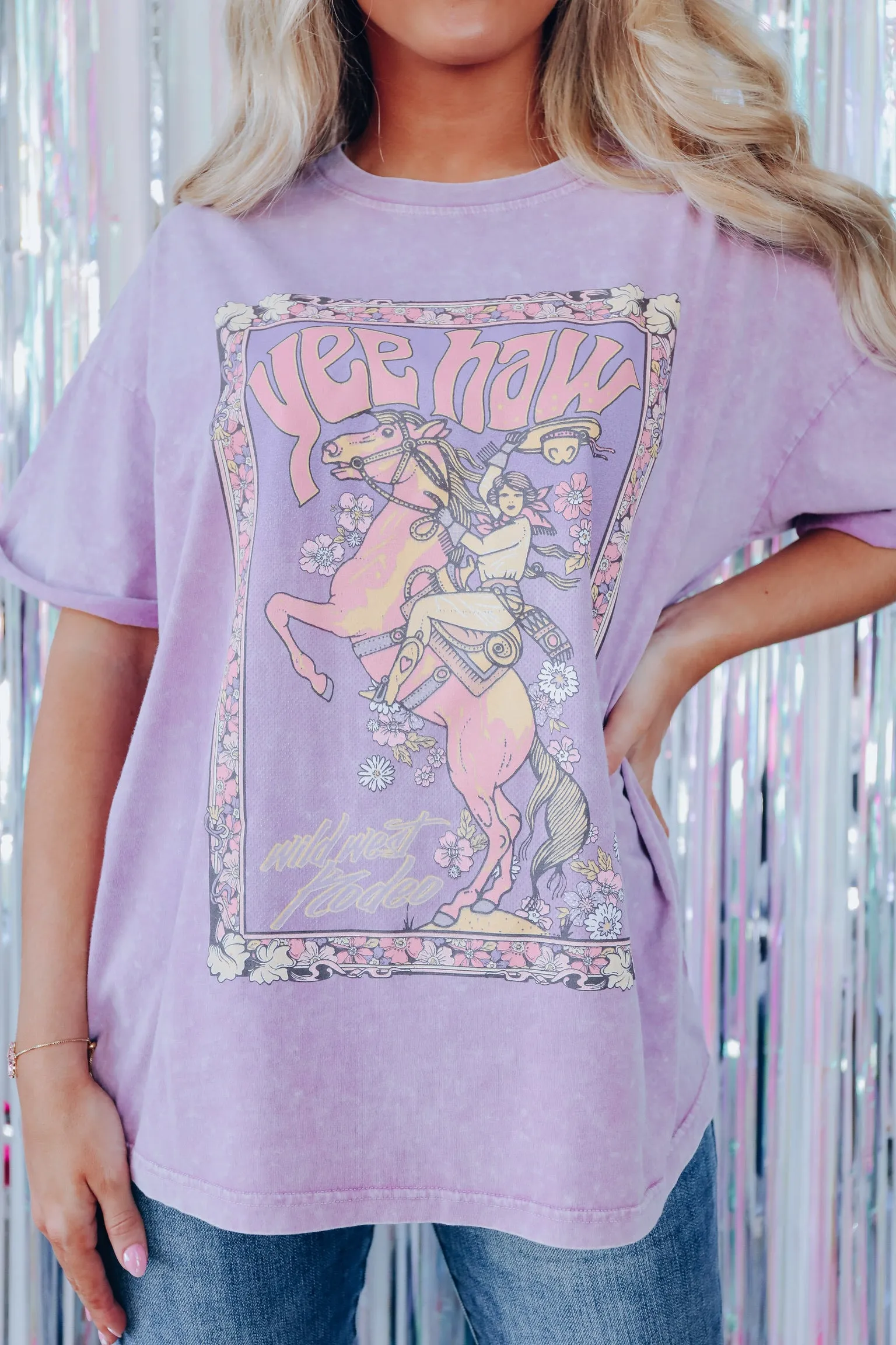 Wild West Vintage Acid Wash Graphic Tee - Lavender