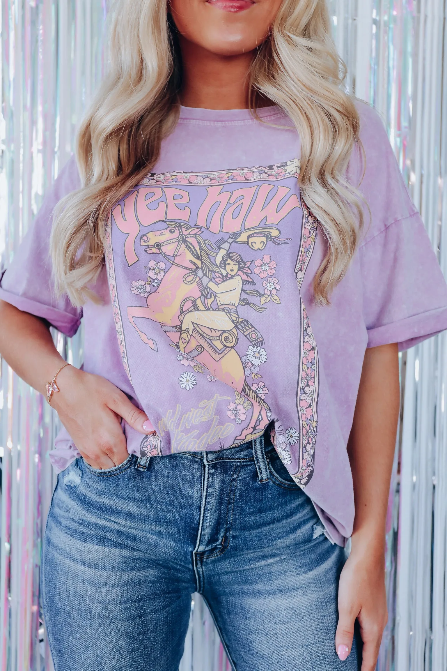 Wild West Vintage Acid Wash Graphic Tee - Lavender