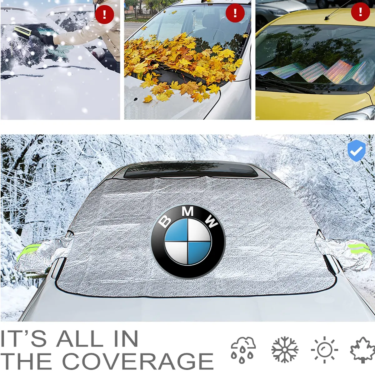 Windshield Cover for Ice and Snow, Custom fit for car, Magnetic Windshield Cover, Water, Heat & Sag-Proof Car Windshield Snow Cover, Mirror Protector Windproof Sunshade Cover