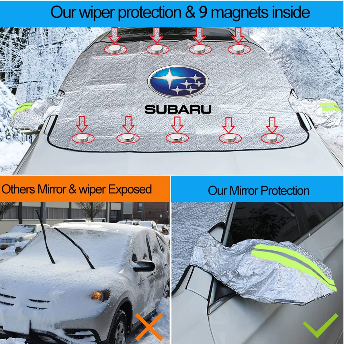 Windshield Cover for Ice and Snow, Custom fit for car, Magnetic Windshield Cover, Water, Heat & Sag-Proof Car Windshield Snow Cover, Mirror Protector Windproof Sunshade Cover