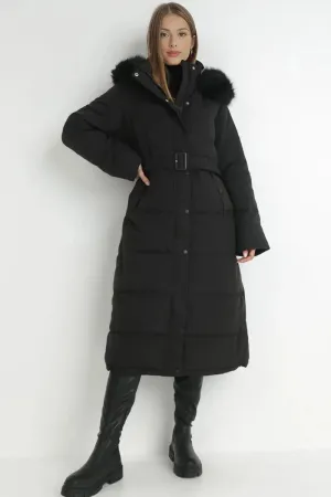 Winter Versatile Plush Hooded Belt Decor Thermal Cotton Coat