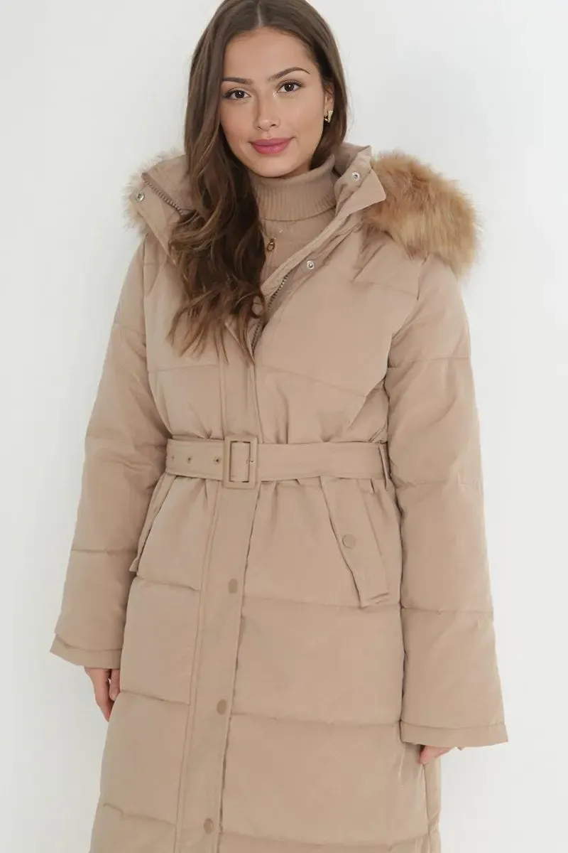 Winter Versatile Plush Hooded Belt Decor Thermal Cotton Coat