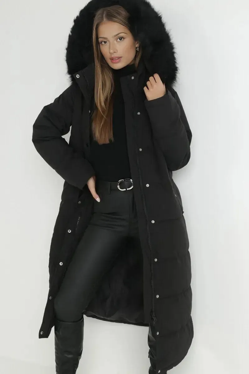 Winter Versatile Plush Hooded Belt Decor Thermal Cotton Coat