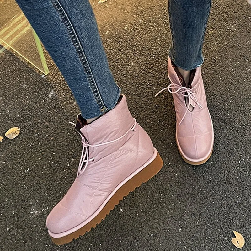 Women Snow Ankle Boots Lace Up Warm