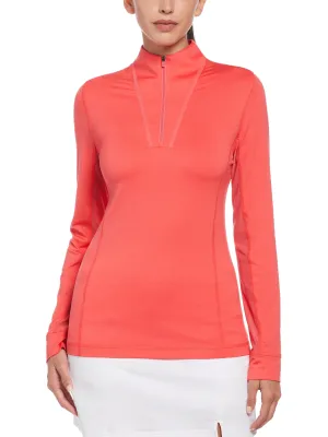 Womens 1/4 Zip Seams Long Sleeve Top