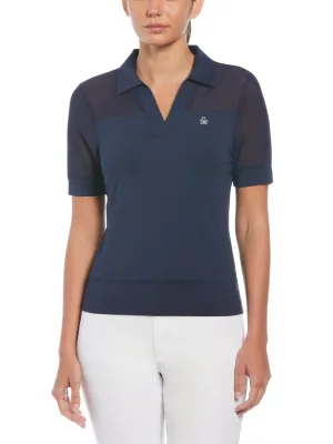 Women's Mesh Blocked Half Sleeve Golf Polo Shirt