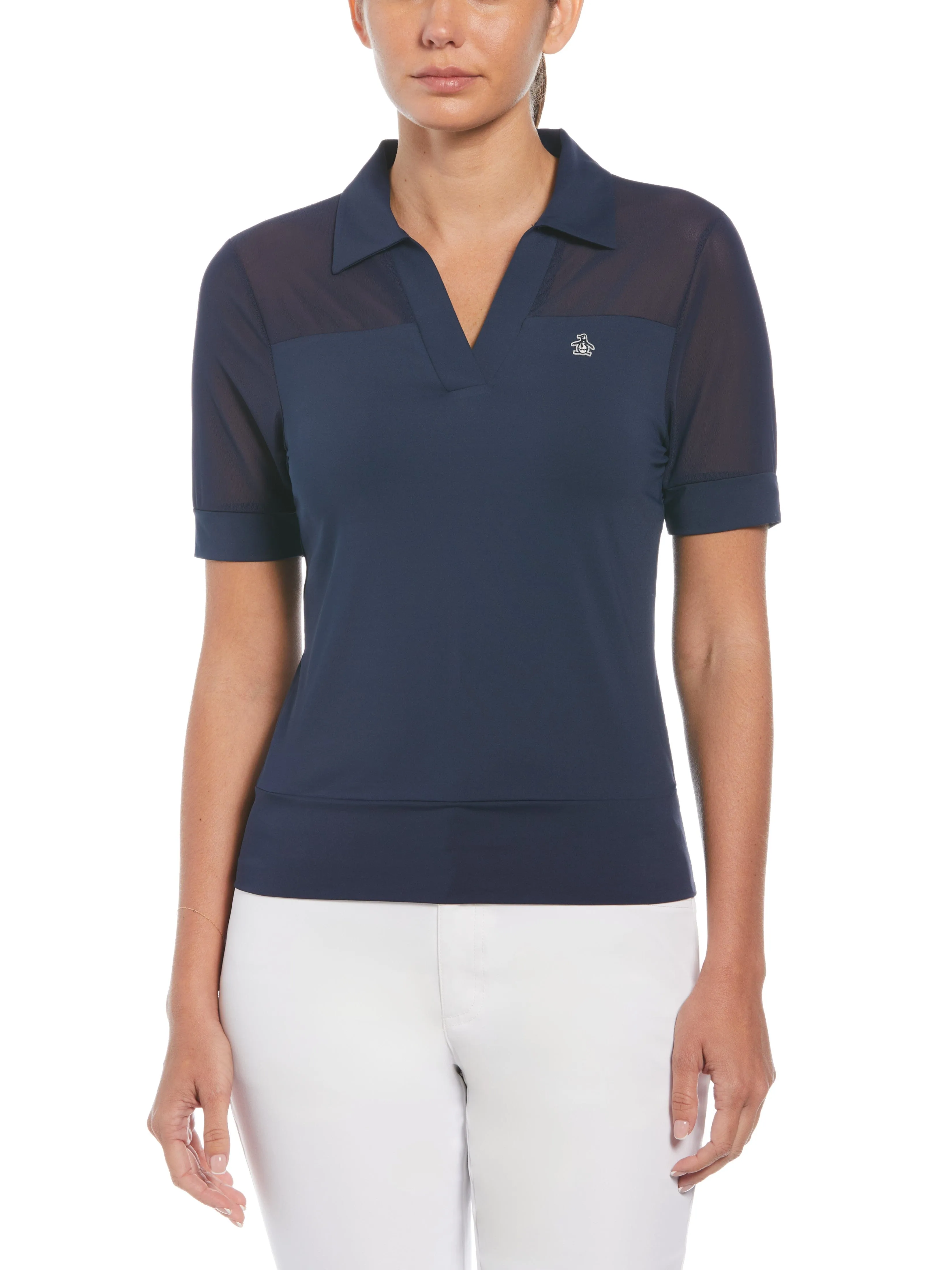 Women's Mesh Blocked Half Sleeve Golf Polo Shirt