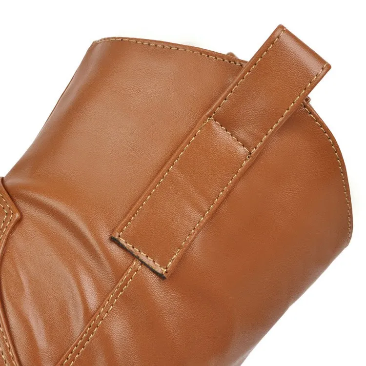 Women's Pu Leather Pointed Toe Stitching Patchwork Block Heel Short Boots